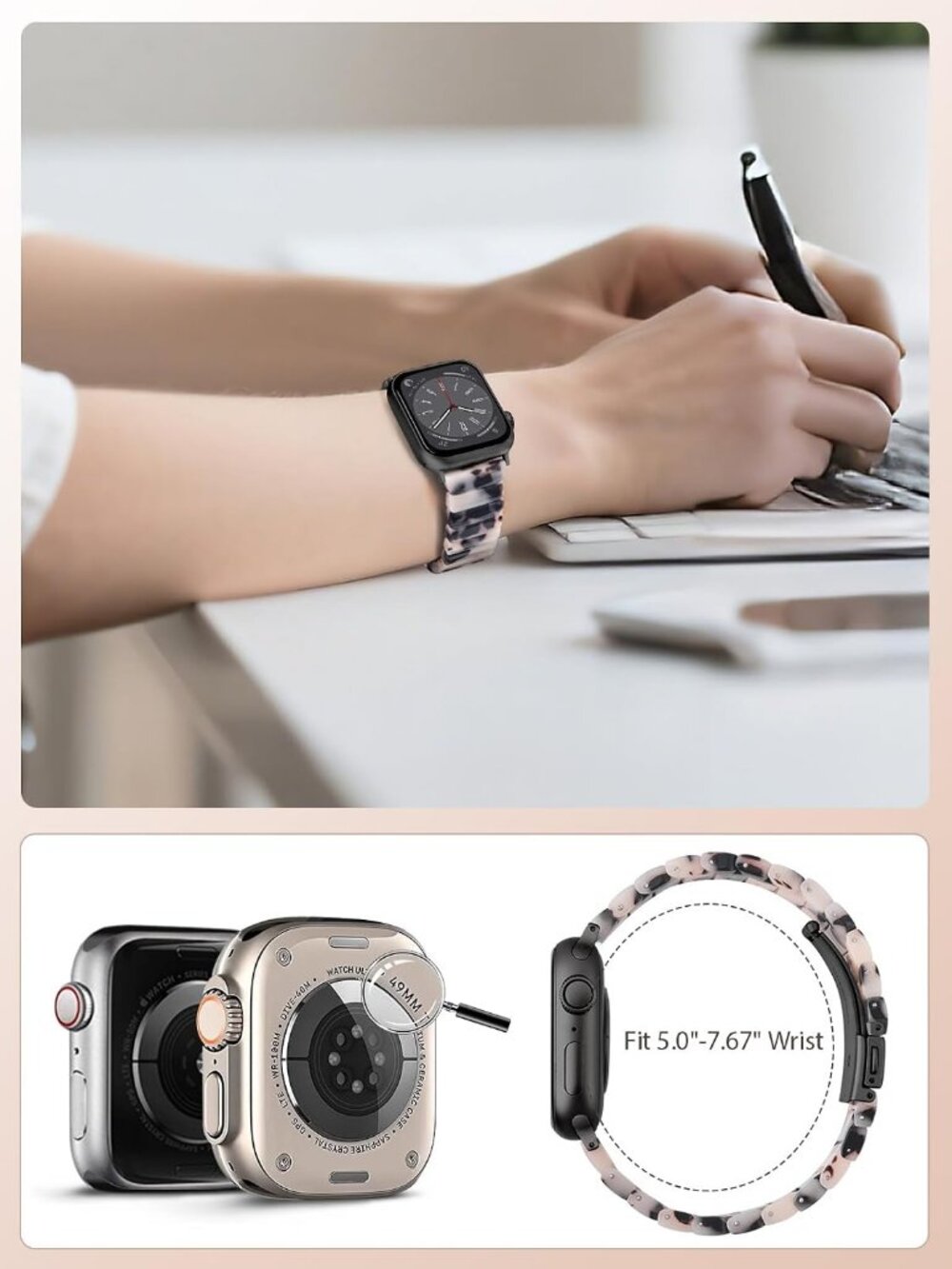 Women's Black Floral Featherlight Resin Apple Band Lightweight Wrist Watches - Picture 6 of 6
